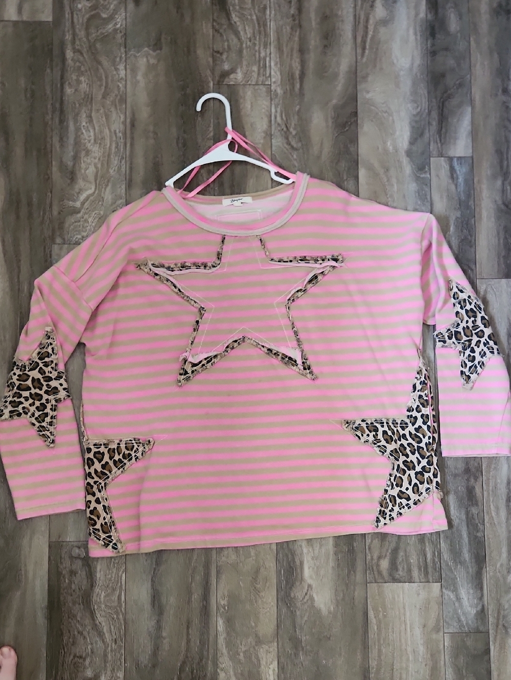 Pink Striped Star Patch Crewneck Sweater